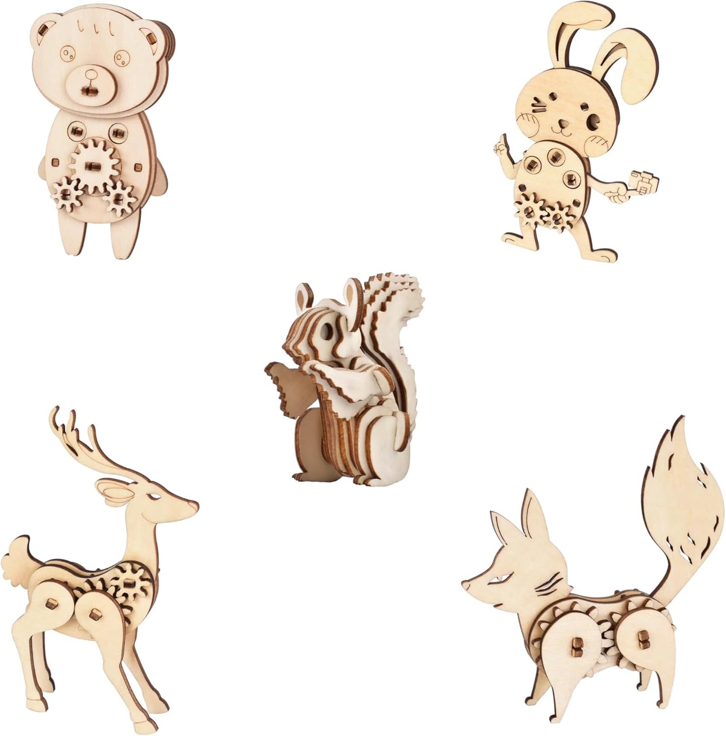 Wooden Animal Puzzles for Ages 8+, 5 Pack 3D Wooden Puzzles, STEM Kits for Kids & Adults, Wood Crafts Model Kits, STEM Toys, DIY Art Projects, Educational Gifts Toys, Party Favors - Woodland Frens