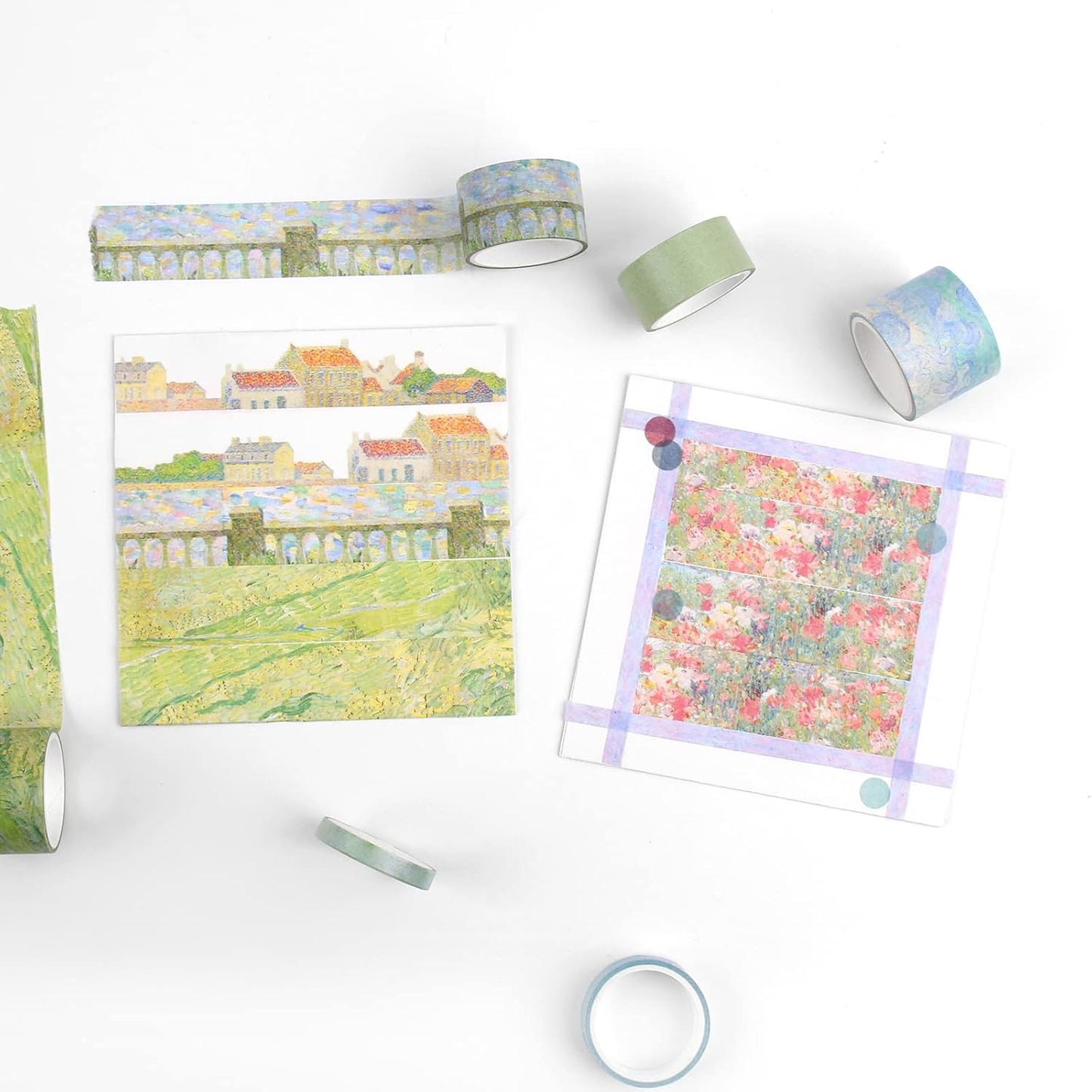 Dizdkizd Floral Green Washi Tape Set, 20 Rolls Cute Seasonal Masking Tape Aesthetic Journaling Supplies for Planner Scrapbooking Calendar Card Making