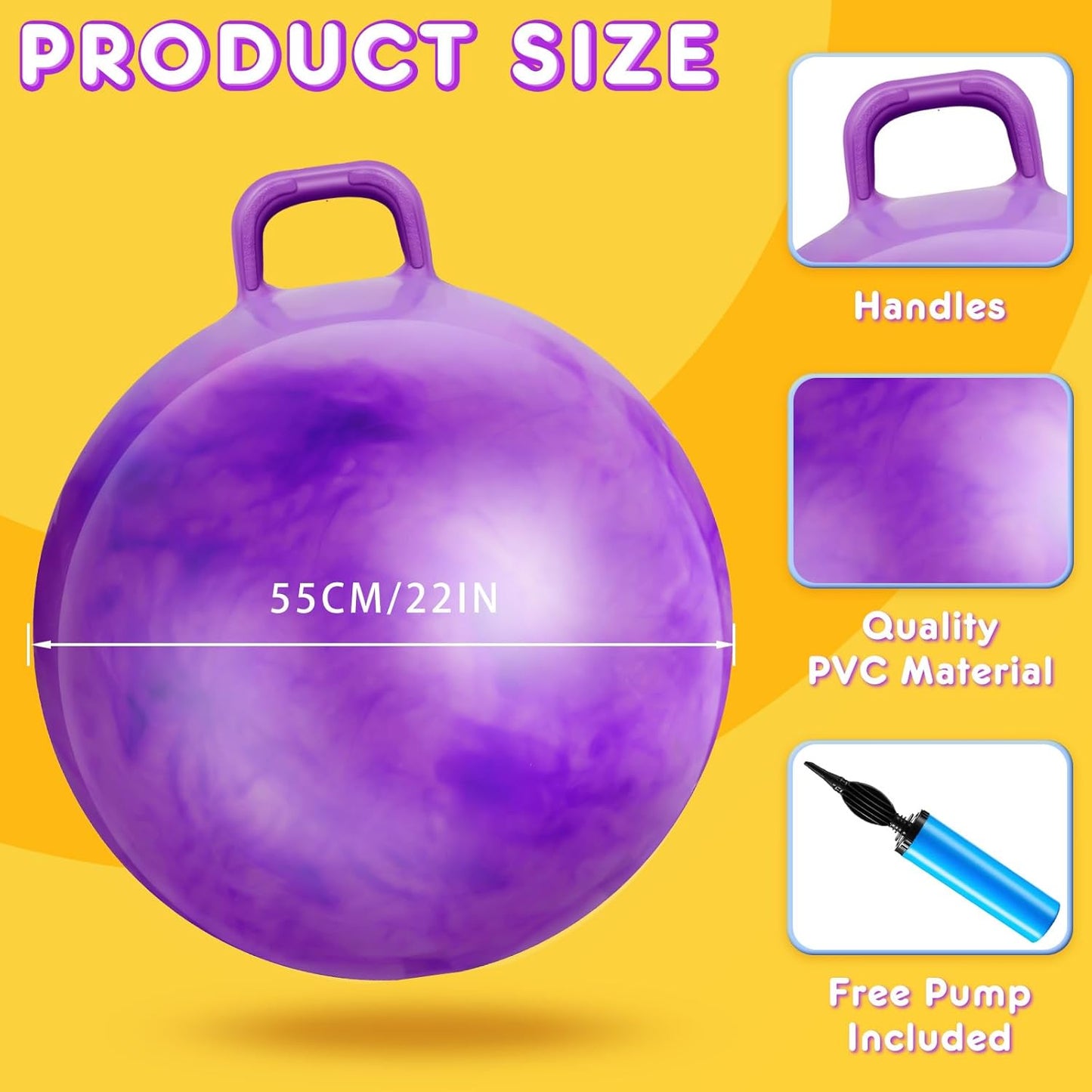 Lewtemi 3 Pcs 29 Inch Bouncing Ball with Handle, Outdoors Jumping Hopping Ball and Air Pump for Sports Exercise (Gradient Red, Gradient Blue, Purple)