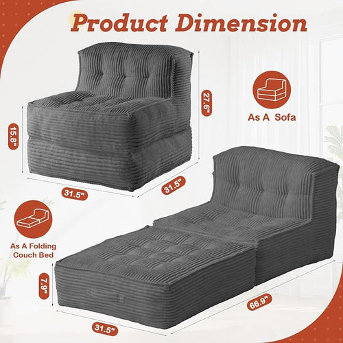 5-in-1 Convertible Folding Sofa Bed, Frameless Convertible Couch - Image 2