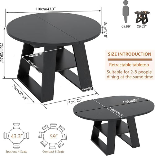 43.3in-59in Extendable Round Dining Table - Image 2