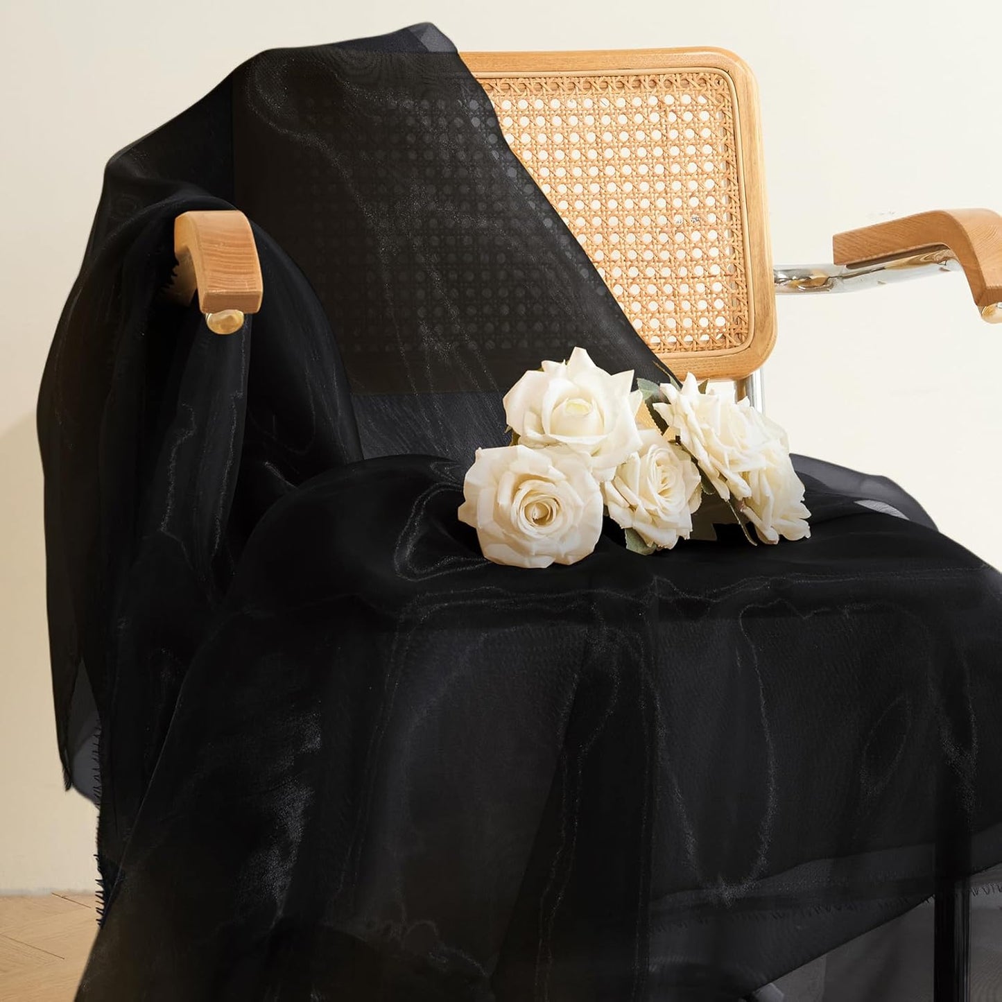 P Pothuiny Sheer Organza Fabric by The Yard, 1 Yard x 60 Inch Wide Bridal Black Organza Tulle Fabric Roll Shiny Gauze Fashion Dress Sewing Craft for Wedding Party Decorations Backdrop