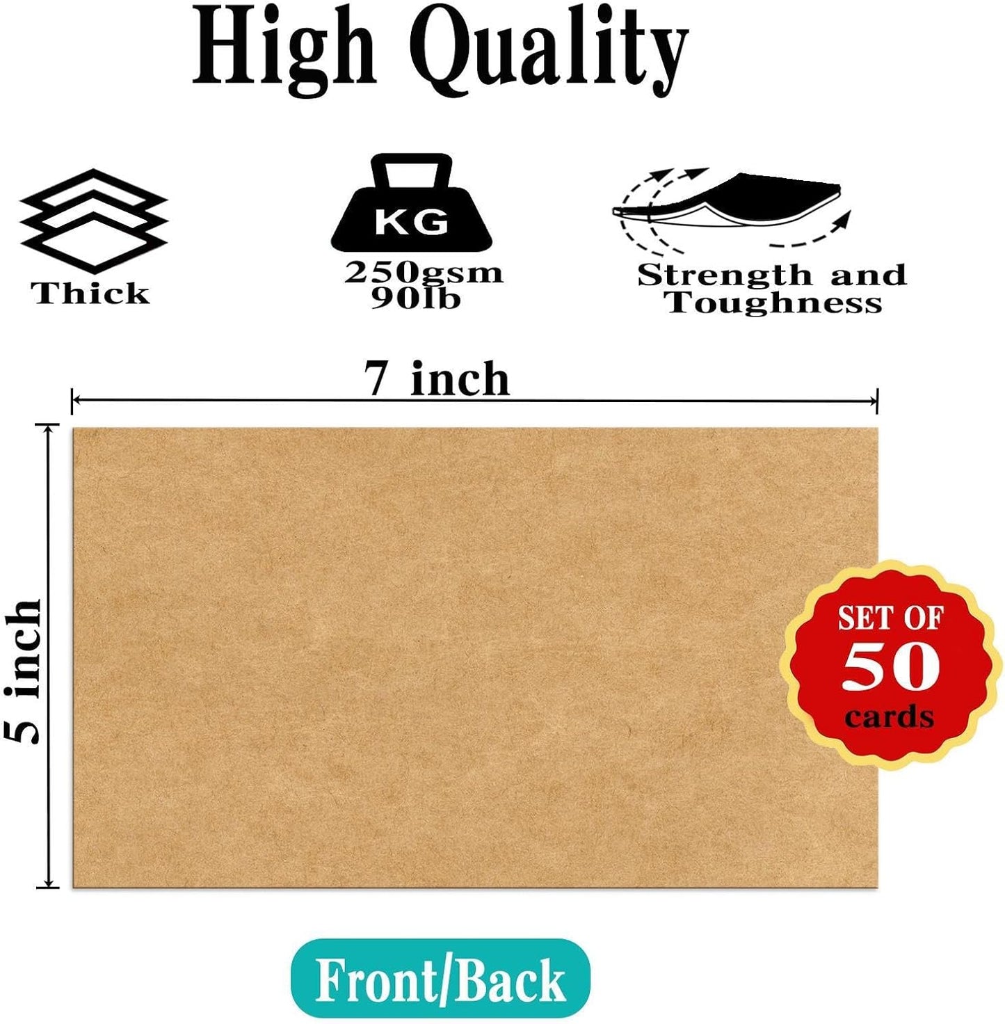 50 Pack 5x7 Kraft Blank Cardstock Paper Thick Paper - 80lb Flat Cards Stock Printer Paper for Make Your Own DIY Invitations, Note, Greeting, Table Cards - Writing, Stamping, Painting, Drawing