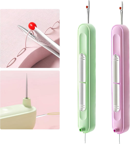Upgraded 2 in 1 Automatic Needle Threaders Seam Ripper,Quilting Supplies Sewing Kit,Quick Sewing Machine Loop Needle Threaders (2PCS-Purple,Green)