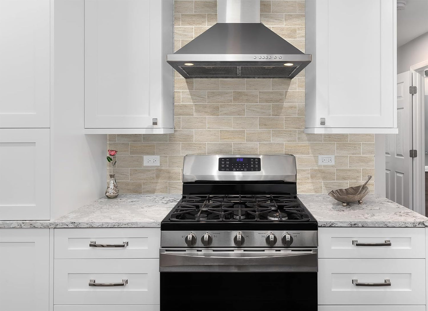 4 Pieces Peel and Stick Backsplash for Kitchen, 3" x 6" PVC Subway Tile Upgraded Grayish Beige with Gray Grout Backsplash Stick on Tile Elevate Kitchen, Bathroom, Fireplace,RV