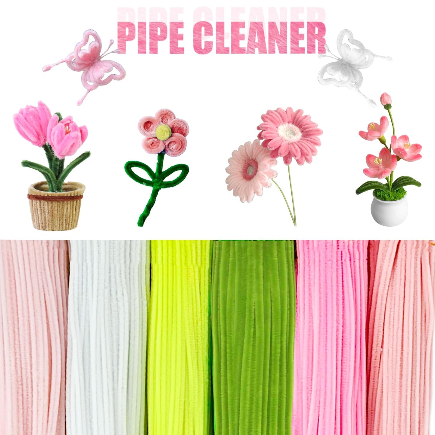 Pipe Cleaners Flowers Craft Kit,621Pcs Pastel Pipe Cleaners DIY Chenille Stems Makiflower stemsng kit with Flower Stems and Tape