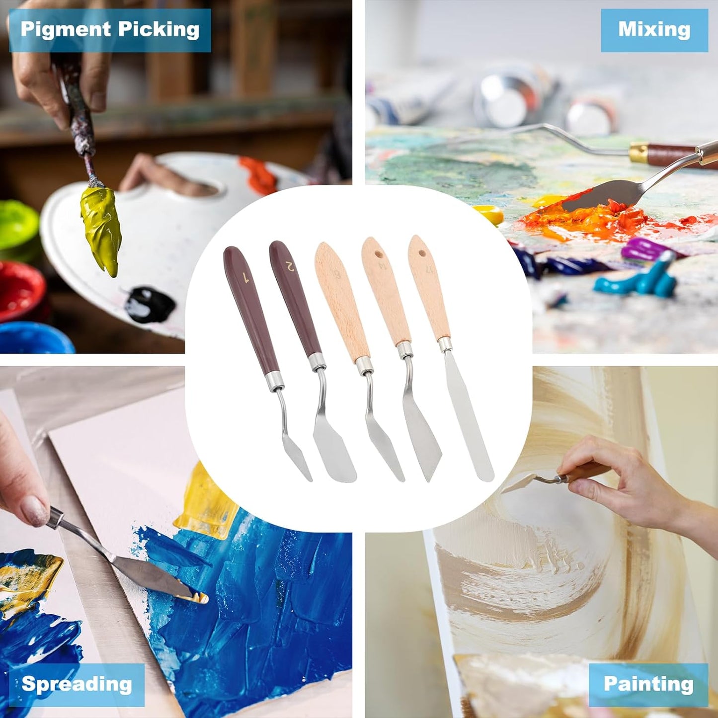 PATIKIL Art Spatula, No.4 12mm Stainless Steel Flexible Palette Knife Painting Knife Painting Spatula Oil Painting Mixing Scraper with Wood Handle for Canvas Acrylic Painting, Brown