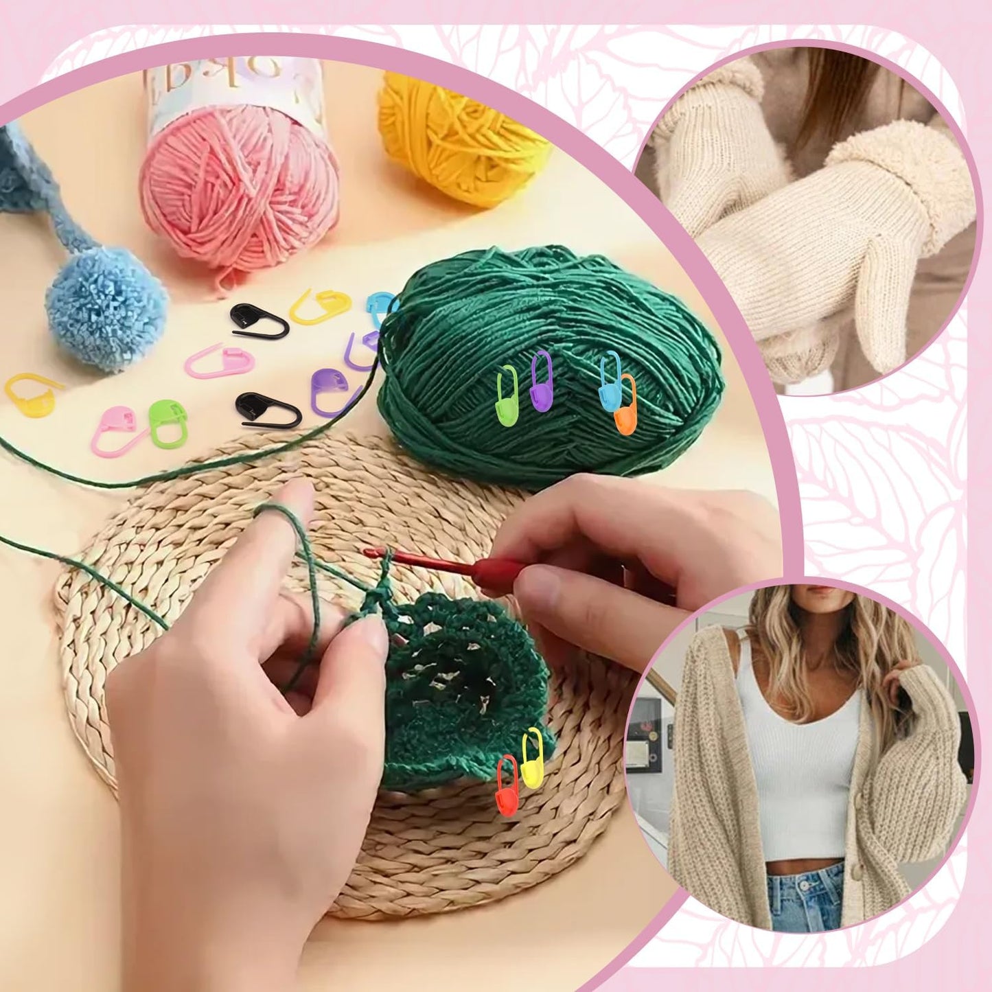 150pcs Assorted Colors Crochet Stitch Markers for Crocheting, Crochet Marker for Crocheting Knitting Yarn Crafts Weaving Locking Plastic Safety Pins Yarn Pins Knitting Supplies Accessories