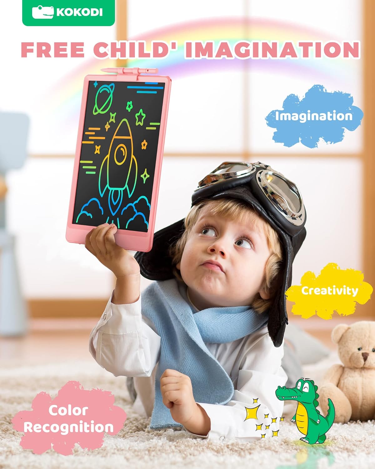 KOKODI LCD Writing Tablet,Gifts for 3 Years Old Boys and Girls,10 Inch Colorful Doodle Board Drawing Tablet, Erasable Reusable Electronic Drawing Pads, Educational and Learning Toy for Kids
