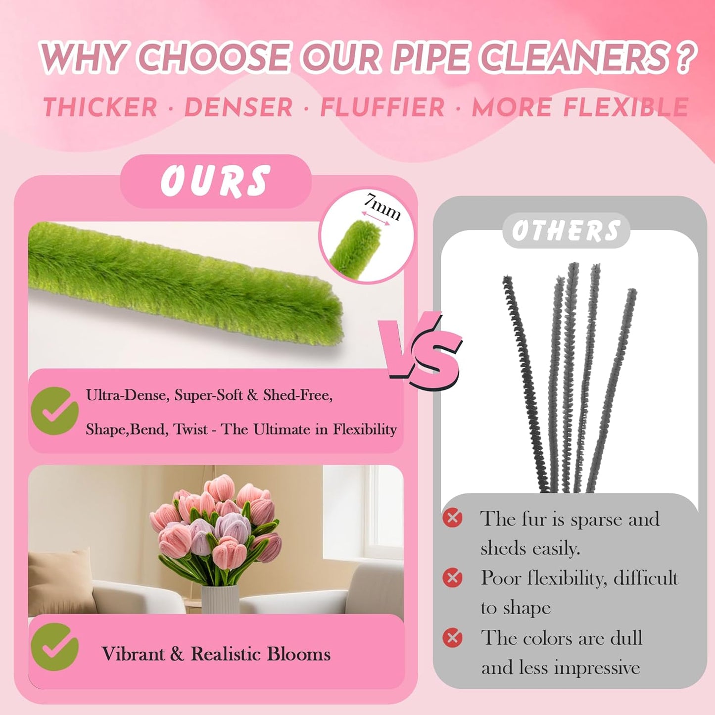400 PCS Pipe Cleaners Craft Bulk,4 Assorted Colors Chenille Stems for DIY Flower Making Kit with Floral Wire, Gardening Tape, Stamen & Ribbon, Pipe Cleaners Flowers, Arts and Craft Supplies for Kids