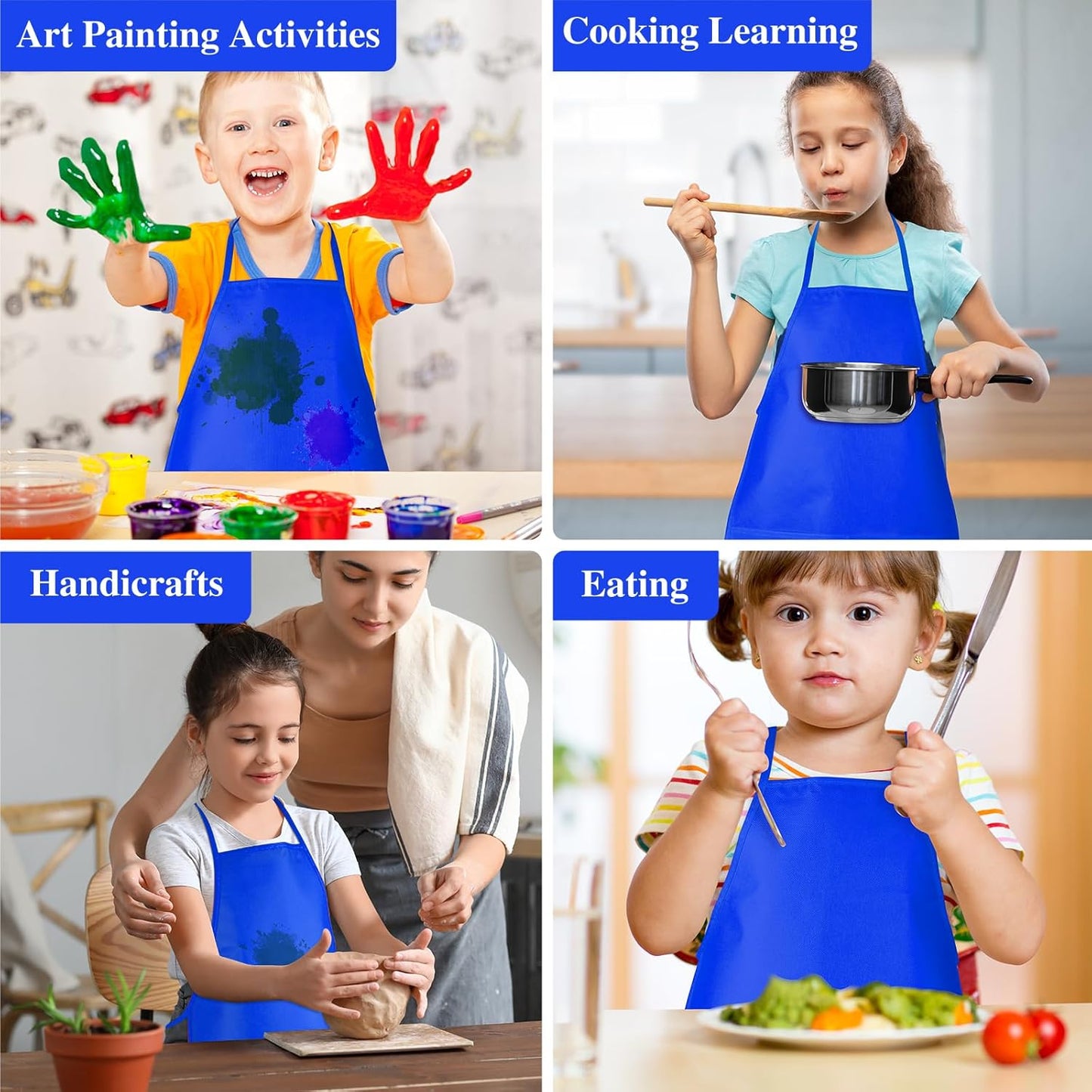 24 Pieces Blue Kids Painting Aprons Kids Art Aprons with 2 Roomy Pockets Kids Aprons for Art Painting Activity Kitchen Crafts