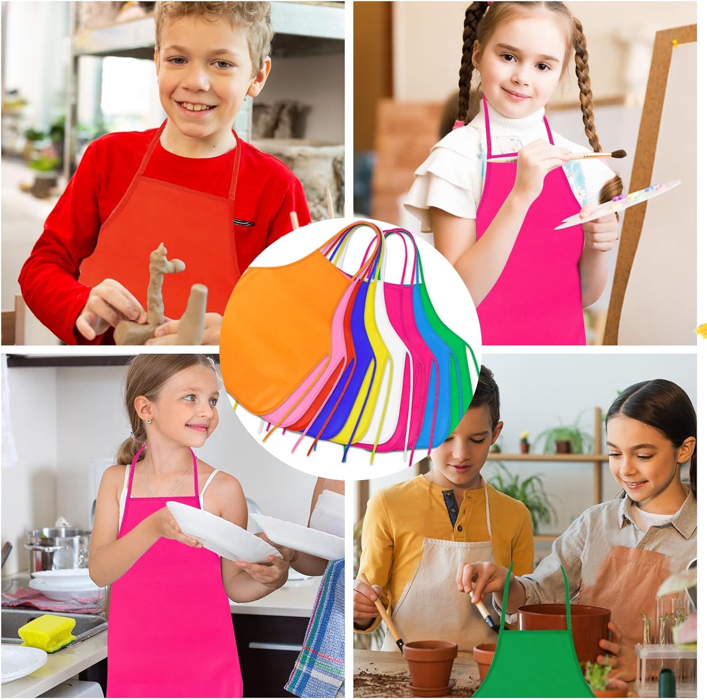 PLULON 30 Pcs Kids Apron Painting Aprons, Kids Aprons for Painting Rose Red Aprons Art Apron Smocks Bulk for Art Activity Craft Home Kitchen Classroom Party Supplies