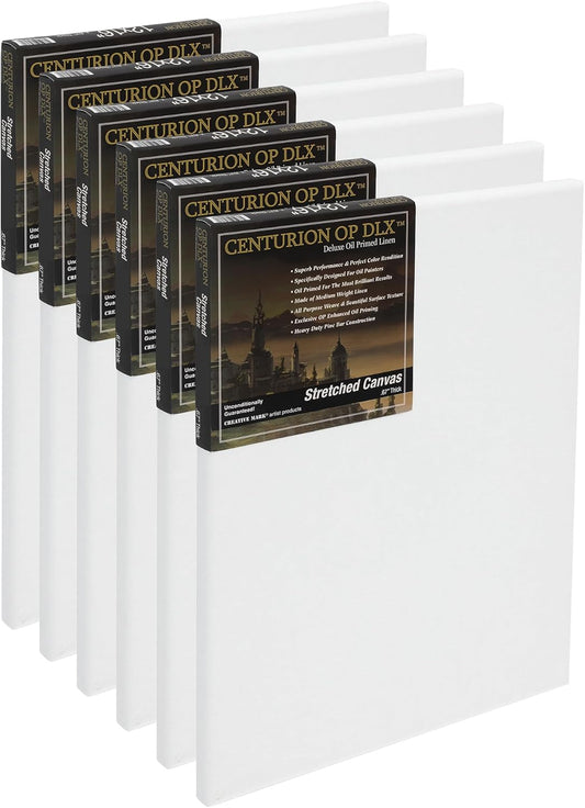 Centurion Deluxe Professional Oil Primed Linen Stretched Canvas, 11oz Linen, 5x7 - Box of 6, 0.67" Deep Canvases, Kiln-Dried Stretchers, Back Stapled, Premium Medium Weight Canvas for Oil Paintings
