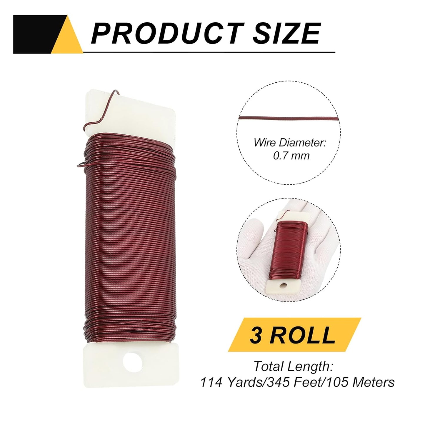 MECCANIXITY 114 Yards/345 Feet Metal Floral Wire 21 Gauge Red Flexible Paddle Thin Floral Wires for Craft, Christmas Wreath, Flower Arrangement, Wedding, Total 3 Roll