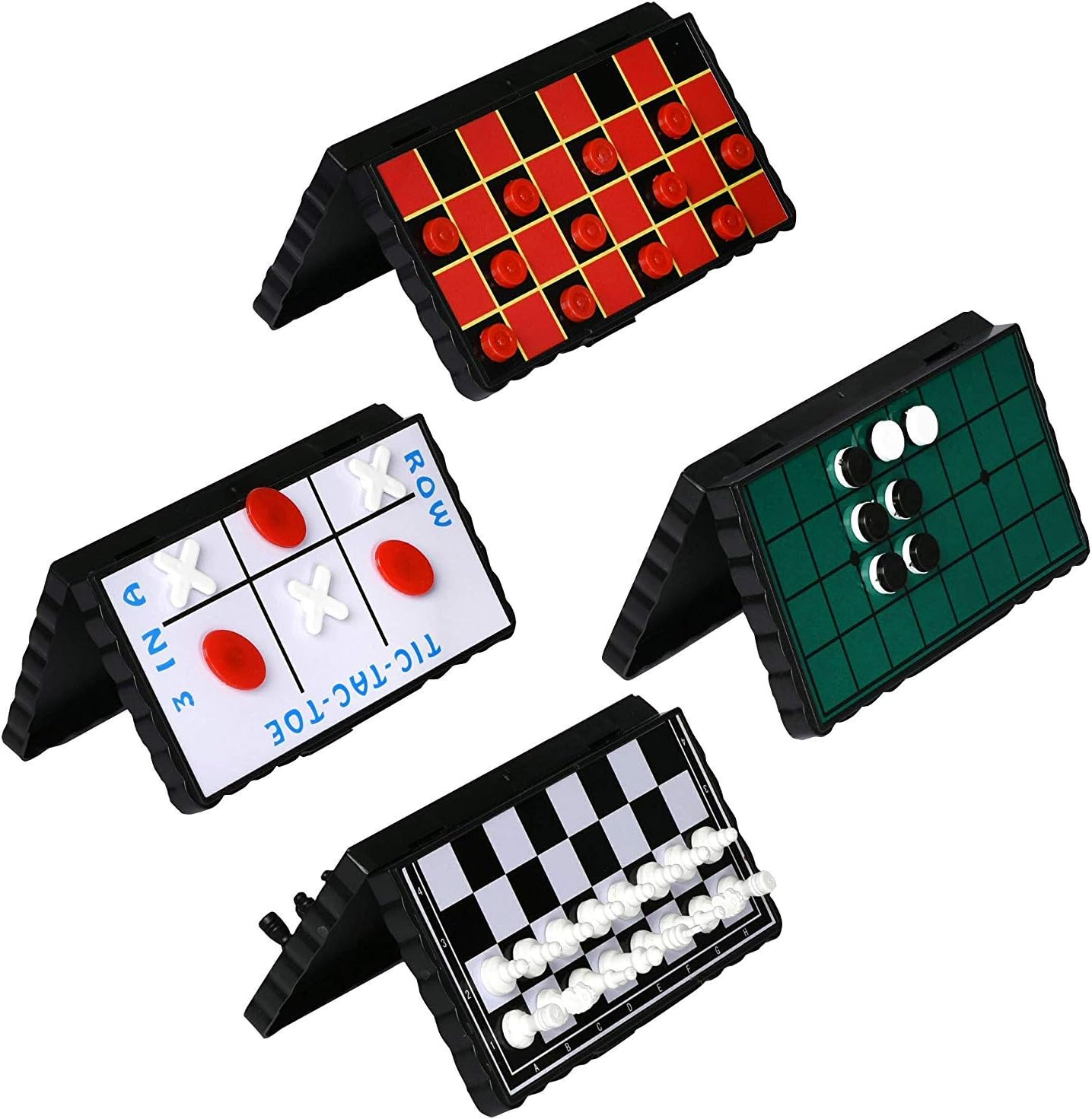 Point Games Travel Board Game Set - Bundle Pack of 4 Classic Magnetic Games, Stocking Stuffers for Kids Includes Individual Boards & Pieces