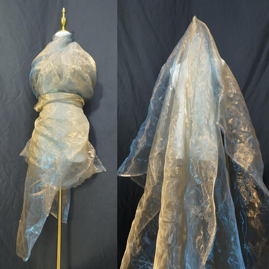 Two-Tone Iridescent Holographic Organza Fabric - 11 Yards by The Yard | Lightweight Sheer Tulle | for Wedding Dresses, Party Decor, DIY Crafts, Shiny Backdrops(Orange-Gold & Blue Sheen)