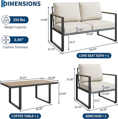 4-Piece Outdoor Patio Furniture Set, Conversation Sofa Set - Image 2