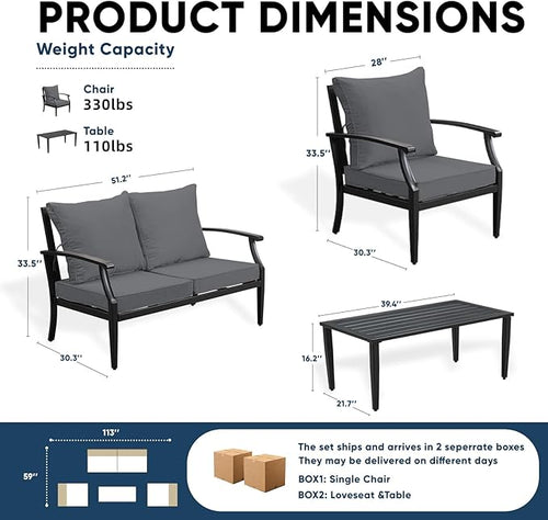 4-Piece Patio Conversation Set, Oversized Outdoor Metal Furniture Set - Image 2