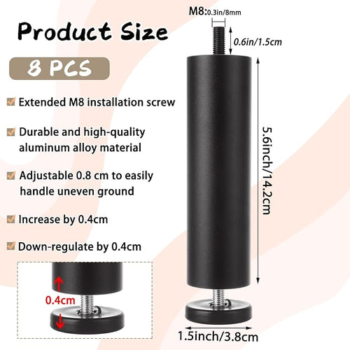 8 PCS 5.6 Inch Adjustable Furniture Legs Black Adjustable Bed Support Legs - Image 2