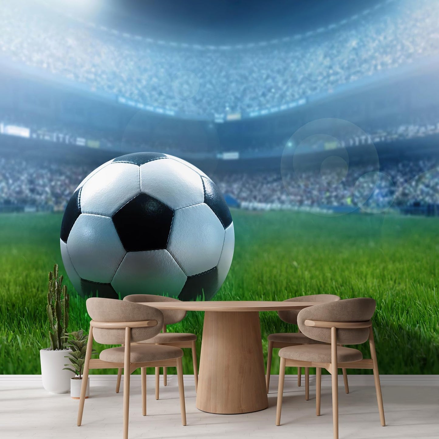 wall26 Close Up of a Football Ball on a Full Stadium Removable Wall Mural | Self-Adhesive Large Wallpaper - 108x120 inches