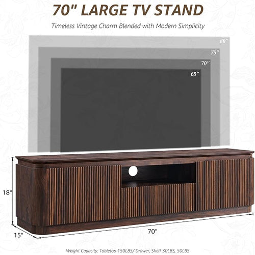 70" Fluted TV Stand for TVs Up to 80", Mid Century Modern Entertainment Center - Image 2