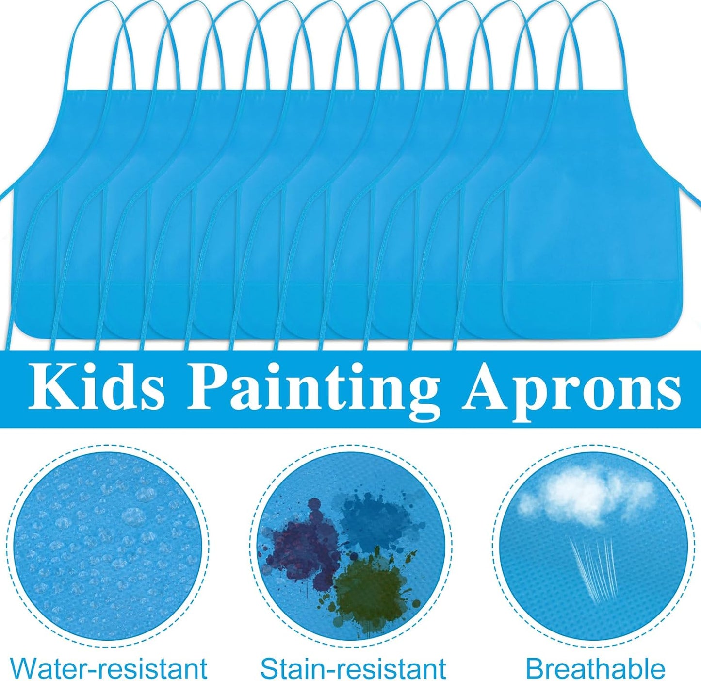 12 Pieces Light Blue Painting Aprons for Kids With 2 Roomy Pockets - Art, Painting Activity, Kitchen, Crafts