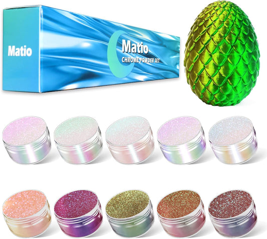 Matio Chameleon Mica Powder,10 * 5g Chrome Powder, 5 Pearlescent Effect Color Shift Pigment & 5 Chameleon White Mica Pigment Set for Epoxy Resin,Soap Candle,Nail Art,Makeup,Bath Bombs, Painting, Slime