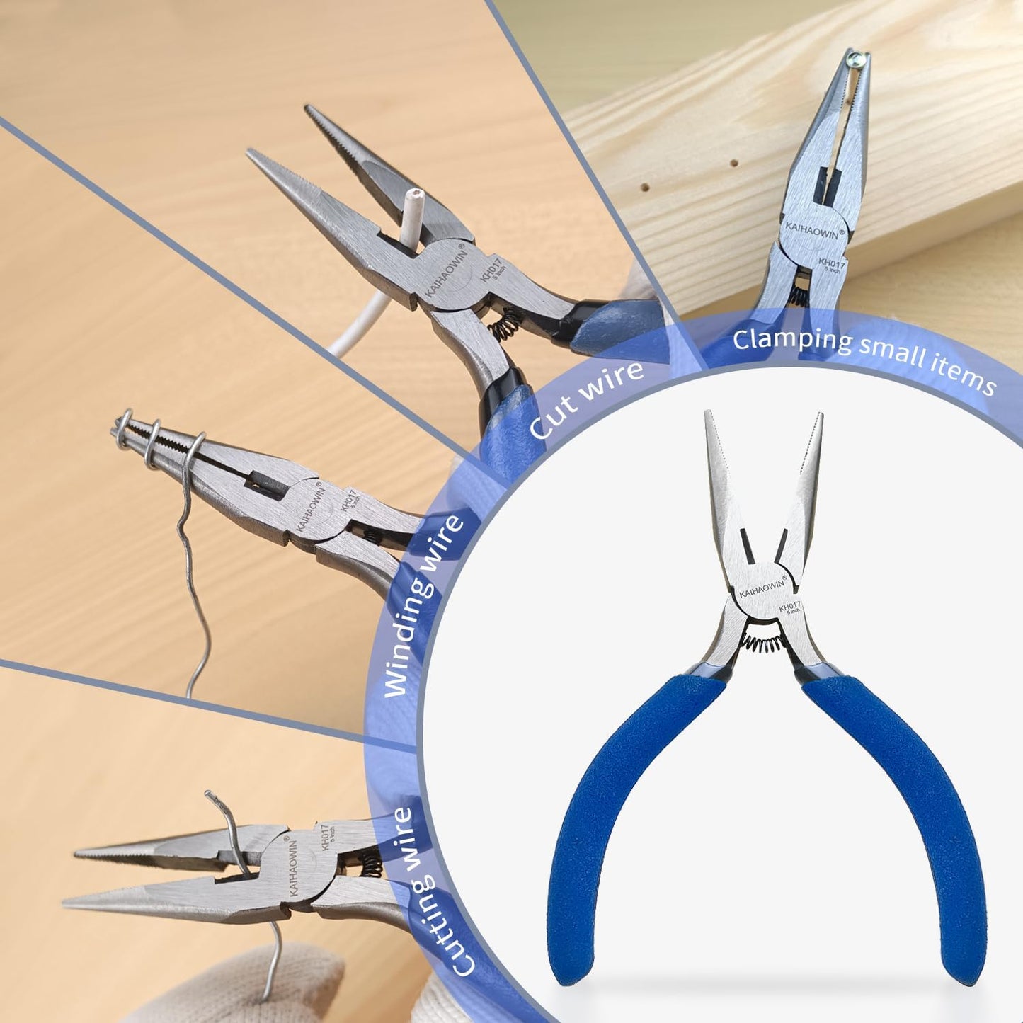 KAIHAOWIN Mini Needle Nose Pliers 5"-5 Pack KAIHAOWIN Small Long Nose Pliers with Wire Cutters, Spring Loaded Thin Needle Nose Pliers, Precision Pliers Set for Crafts/Jewelry Making/Tiny Project