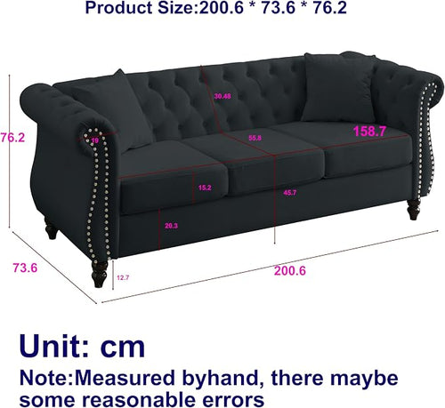 80" 2 Piece 3-Seater Velvet Chesterfield Sofa - Image 2