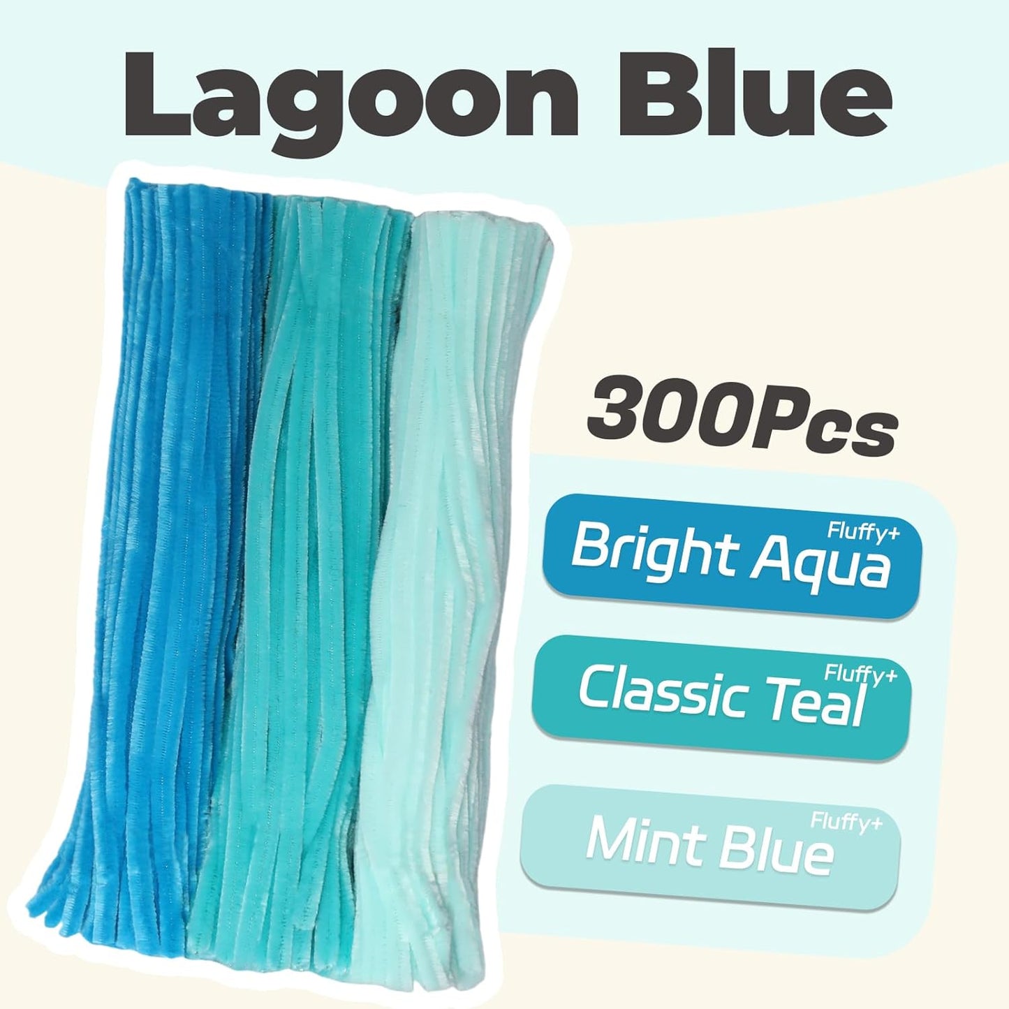 Lagoon Blue Pipe Cleaners Set, 300 Thick Chenille Stems for Crafts – Perfect for Animals, Flowers & Festive Decorations, 12" x 0.24"