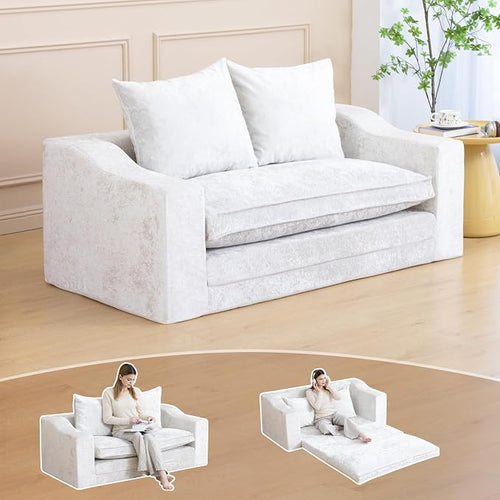 61" Convertible Sofa Bed Loveseat, Memory Foam Boneless Floor Couch by SnugSofeeFoamSofa