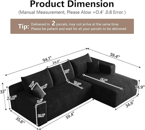 95" Cloud Sectional Couch with L-Shape Chaise, Modern Cloud Couch with Deep Seat - Image 2