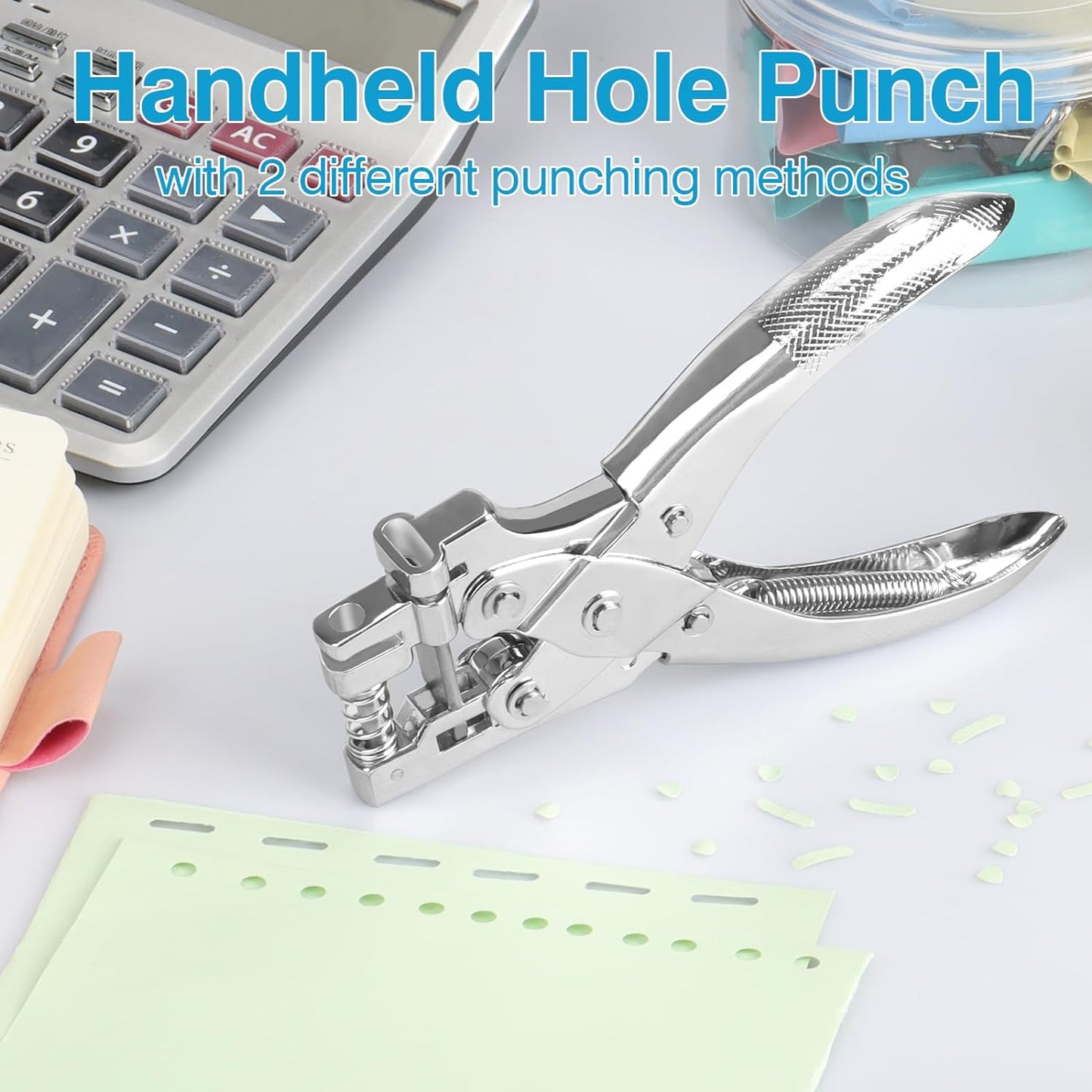 2 in 1 Badge Slot Hole Punch for ID Cards, Heavy Duty Hand Punch Metal Hole Puncher for PVC Material, Business Cards, Paper and Cardstock (5mm Round Hole &13mm X 3mm Slot Hole, Silver)