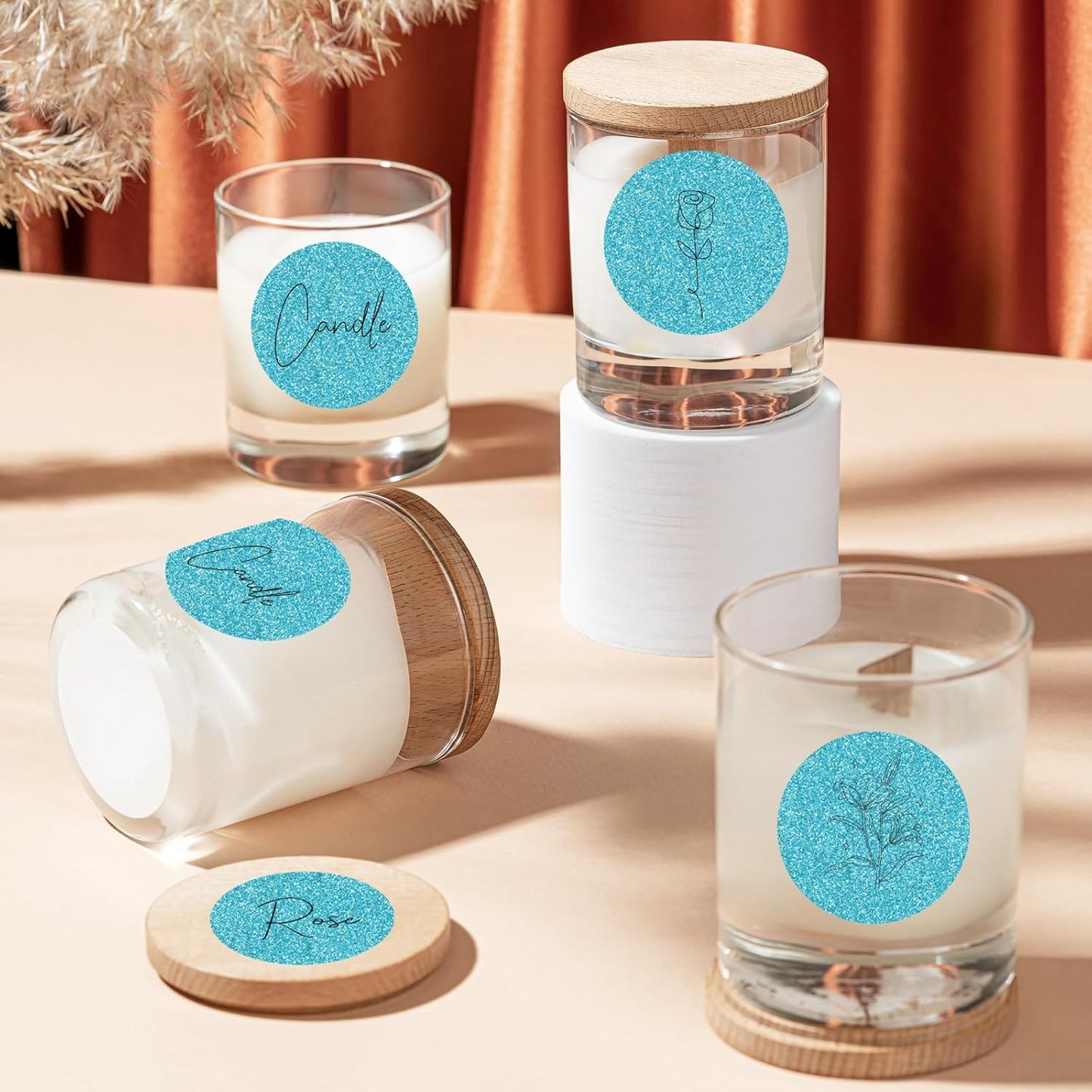 1.5" Holographic Direct Thermal Label Stickers, Round Printable Rainbow Glitter Thermal Printer Sticker Labels for Gift Wrapping, Self-Adhesive DIY Custom Logo Design- Glitter Blue