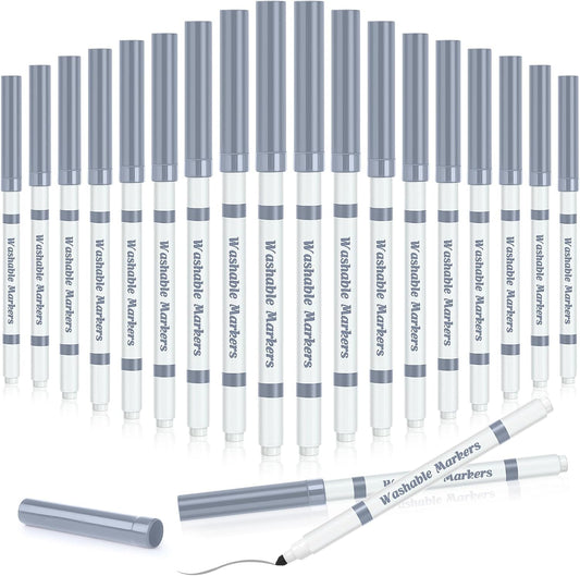 18 Pcs Line Washable Markers Bulk Grey Fine Tip Markers Set Coloring Thin Tip Drawing Washable Pen for Kids Art School Classroom Back to School Gender Reveal Party Supplies, Ages 6+