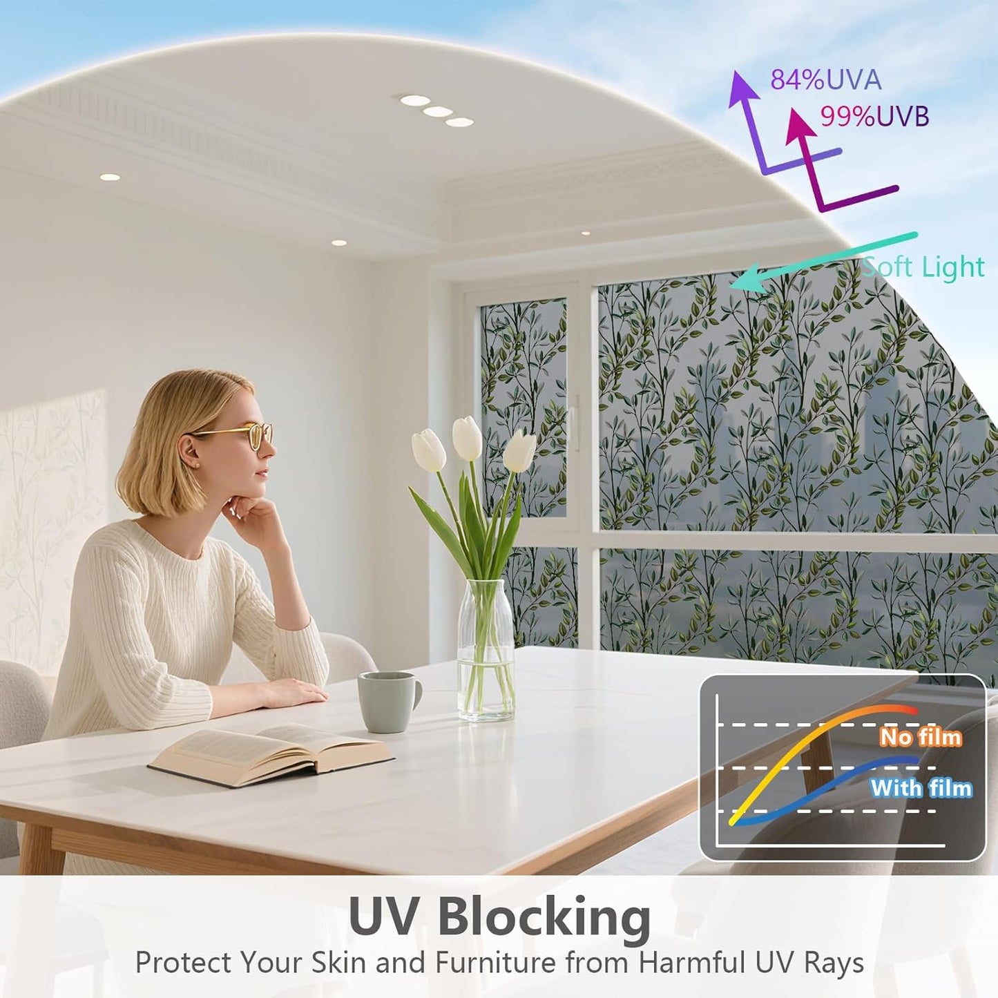 NINETREX One Way Window Privacy Film, Daytime Privacy Static Cling Sun Blocking Anti UV Reflective Window Tint for Home and Office 23.6 x 157.4 inches, Black Silver Leaf