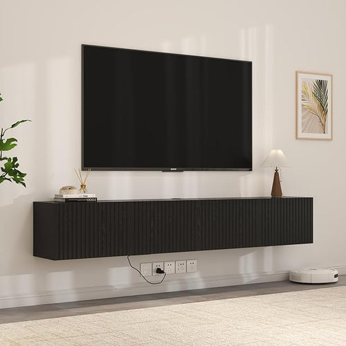 71” Floating TV Stand with LED Lights & Charging Station, Floating Media - Image 2