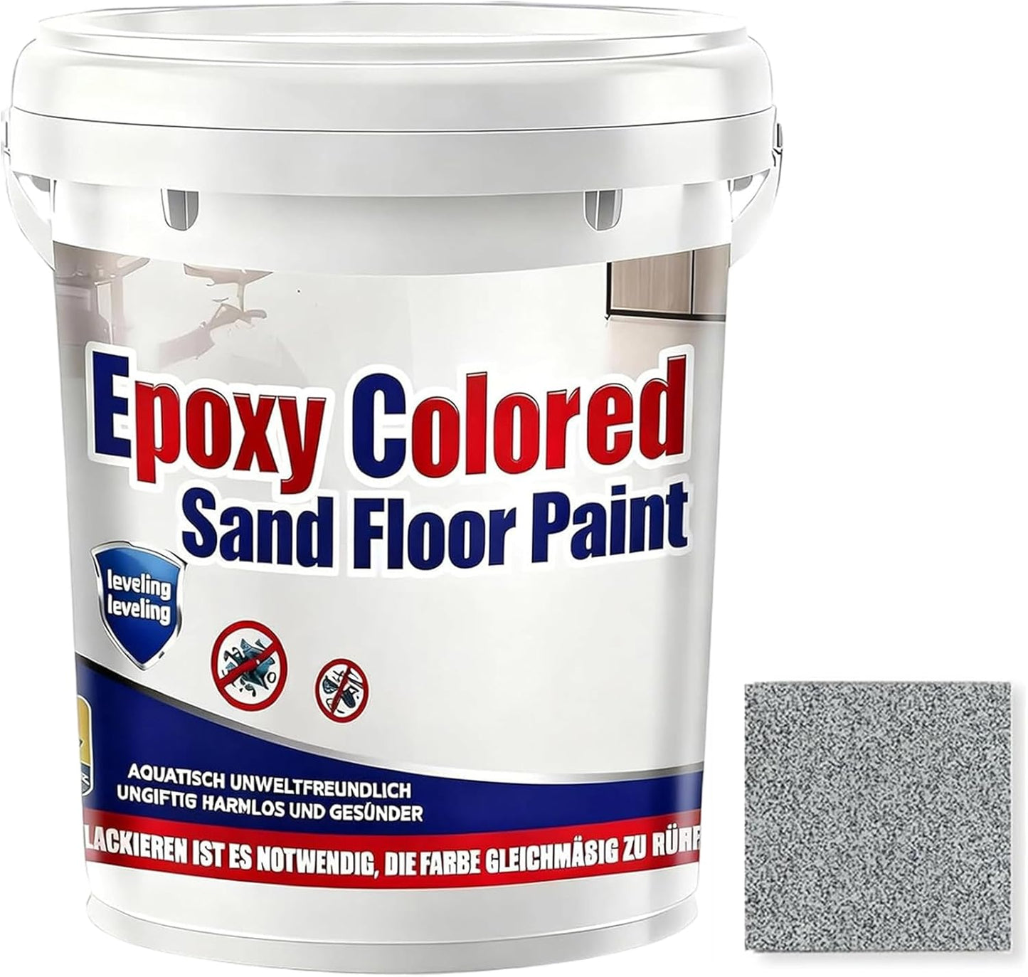 Epoxy Colored Sand Floor Paint, Epoxy Floor Paint for Concrete, High Gloss Marble Effect Coating, Waterproof Non-Slip Concrete Paints, Suitable for Indoor/Outdoor Use (Light Gray,16 oz/0.5 kg)