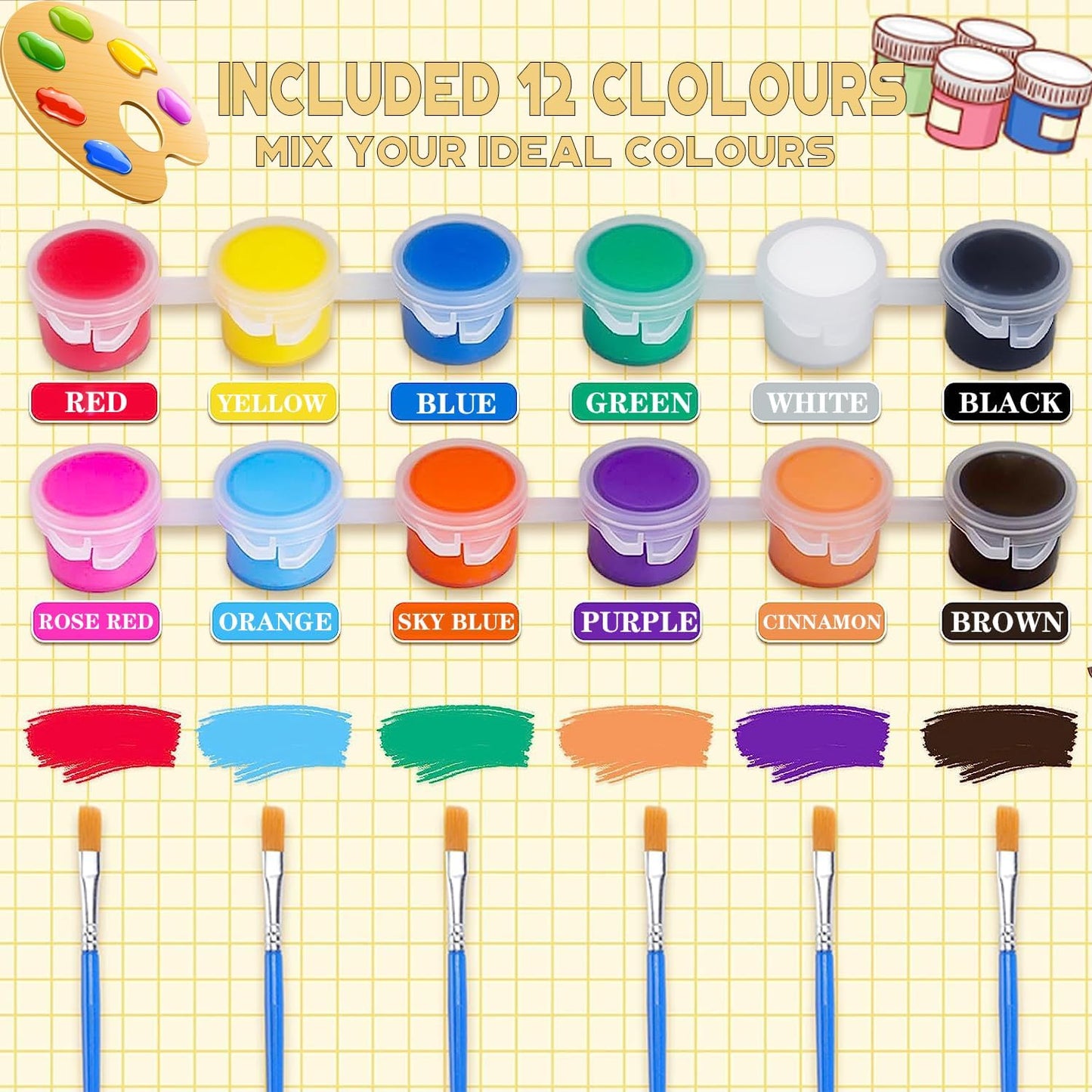 420 Pcs Washable Acrylic Paint for Kids Arts and Crafts, 30 Gouache Watercolor Paint Sets of 12 Colors for Party Classroom Painting Supplies, 30 Flat and 30 Pointed Brushes