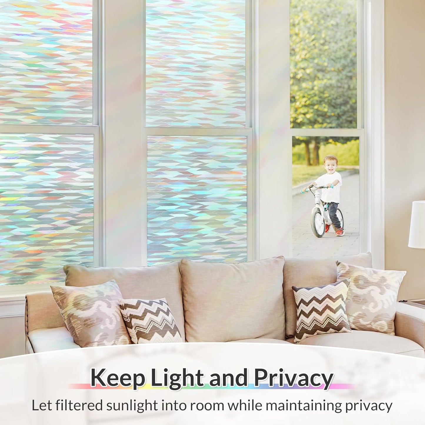 rabbitgoo Window Privacy Film with Installation Tools, Stained Glass Window Film Rainbow Prism Decorative Glass Clings for Home Decor, Static Cling Covering Sun Blocking, 23.6" x 78.7"