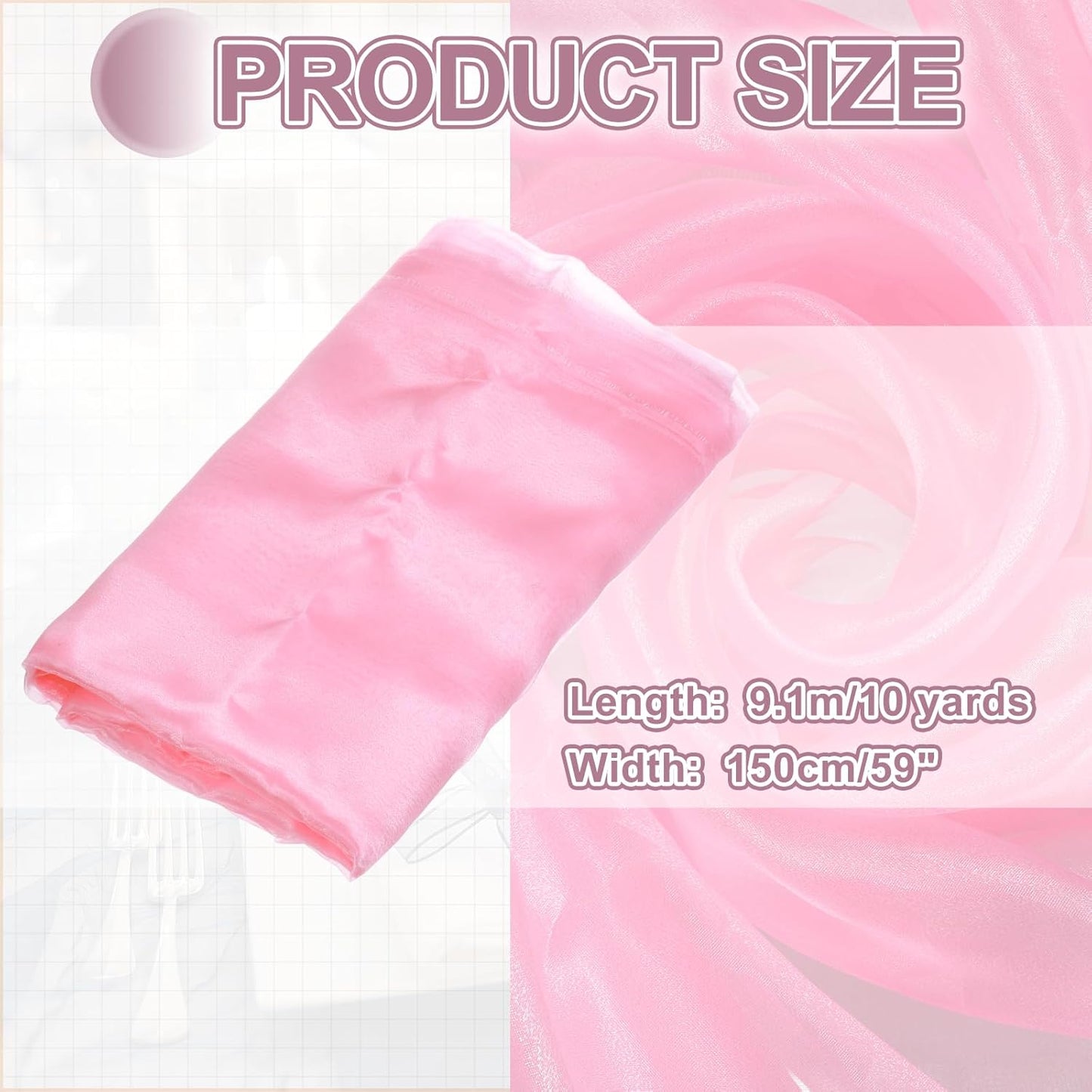 MECCANIXITY Iridescent Sheer Organza Fabric, 10 Yards x 59 Inches Solid Holographic Shiny Fabric Organza Cloth for Wedding, Curtains, Costume, Photo Background, Pink