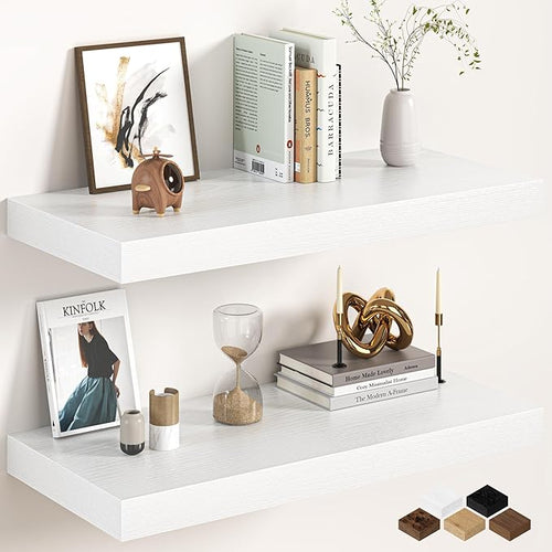 30Inch White Floating Shelves for Wall, 12 Inch Deep Shelves for Bedroom by FunMemories