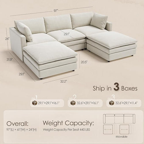 97" Cloud Couches for Living Room, 29.1" Deep Seat Modular Sectional Sofa - Image 2