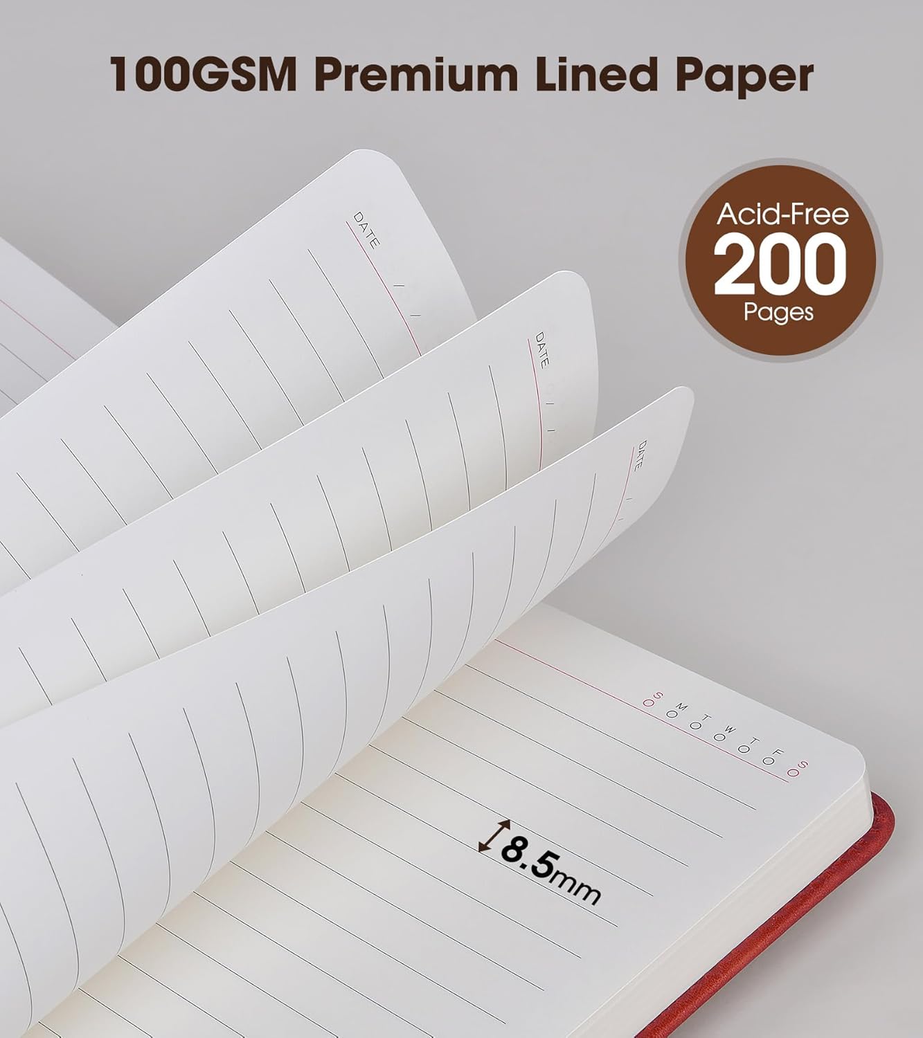 Red A5 Lined Leather Journal Notebook for Men Women,5.9" X 8.4" Personalized Hardcover Journal with Pen,200 Pages 100 Gsm Thick Ruled Paper Daily Diary for Travel,Business,Work,Writing