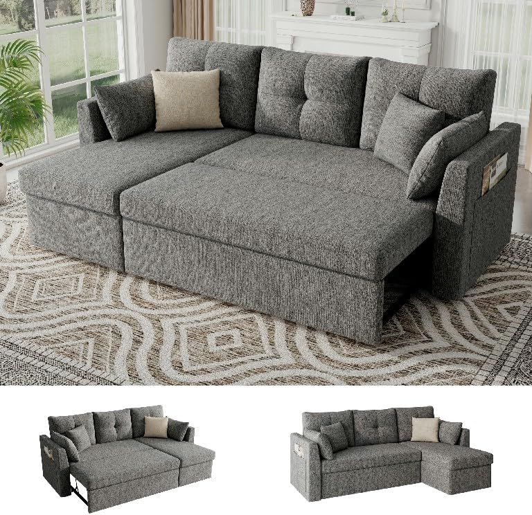 Huatean Home Sleeper Sofa Couch, Sectional Sofa Bed, Dark Grey by huateanhome