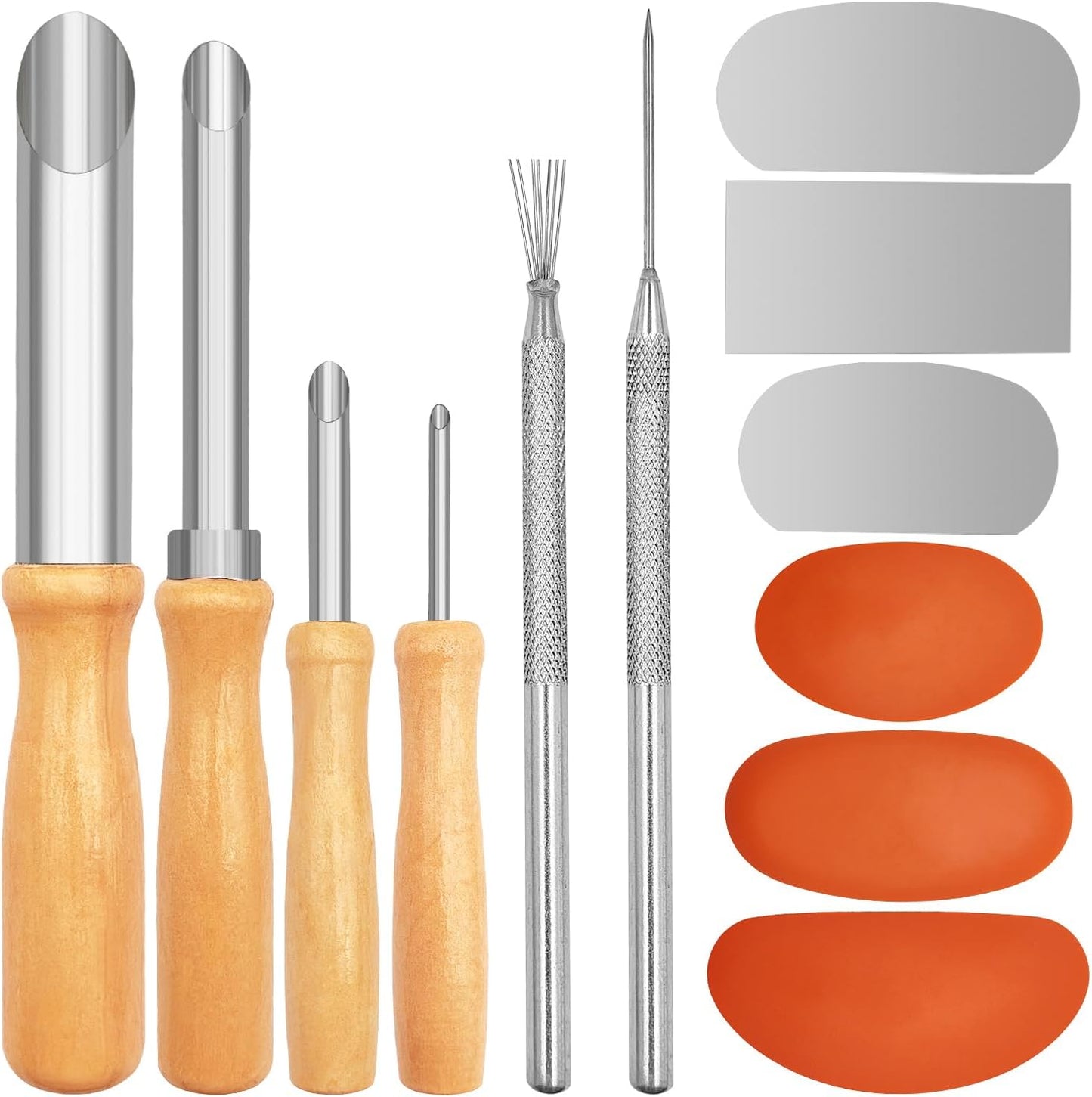 3 Sizes Rubber Pottery Clay Ribs + 3 Pcs Sculpture Pottery Molding Scraper Cutter + 4 Pcs Stainless Steel Circular Clay Hole Cutters + 1 Clay Ceramic Needle + 1 Feather Wire Texture Detail Tools
