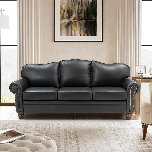 81" Genuine Leather Sofa, Classic 3-Seater Couchs by Thesupportyouneed