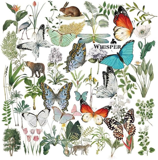 Vintage Vellum Stickers Floral Plants Elements Scrapbooking Supplies Flowers Botanic Natural Translucent Paper Self-Adhesive Junk-Journal Items (Tropical Plants)