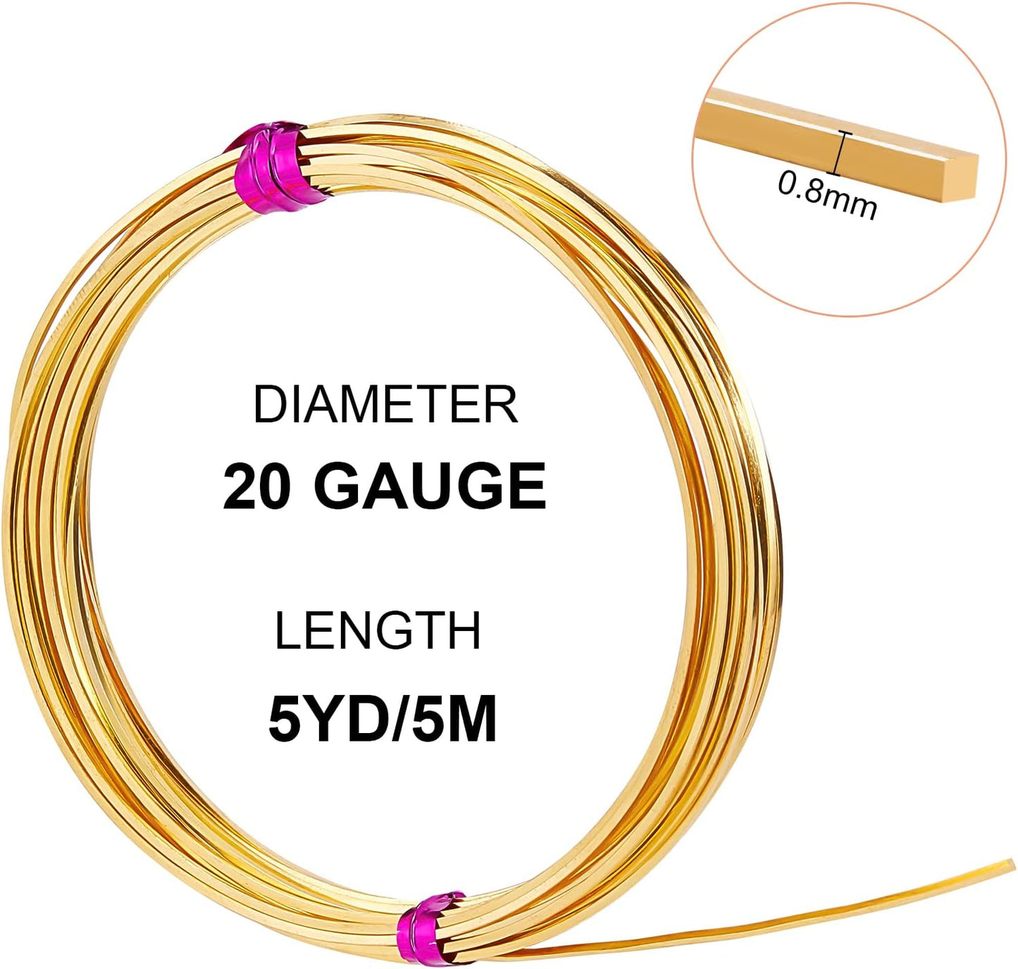 BENECREAT 20 Gauge 16 Feet Square Copper Wire, Golden Brass Wire for Jewelry Beading Craft Work