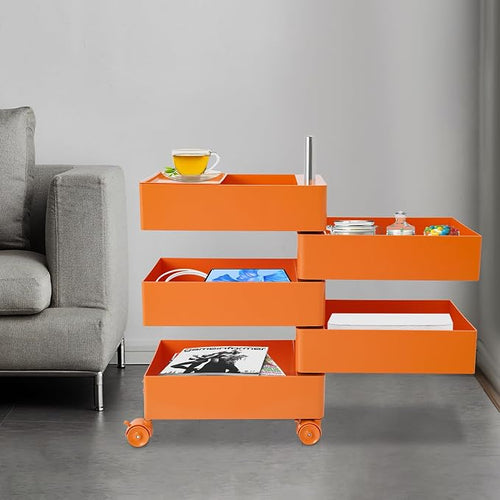 5 Tier Storage Cabinet, 360° Rotating Sofa Side Cabinet, Mobile Bedside Table - Image 2